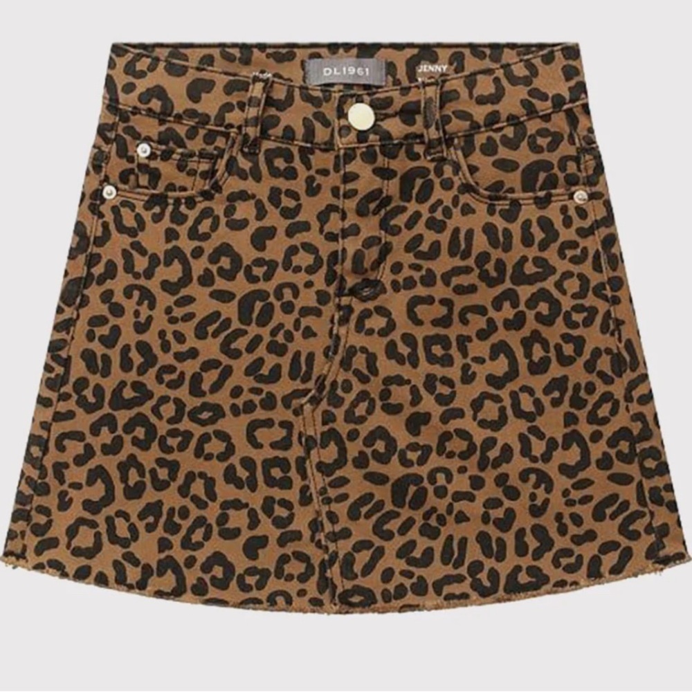 DL1961 Jenny Denim Mini Skirt Girls Animal Print Frayed Hem Button Closure Sz 14